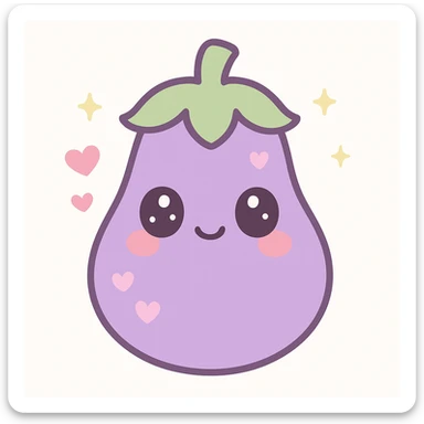cute eggplant character, soft colors, adorable expression, kawaii style sticker