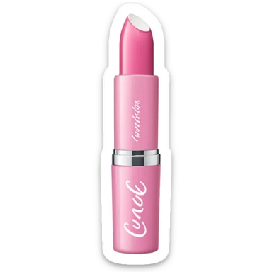 The image is of a pink lipstick from the brand Tarte. The lipstick is in a cylindrical tube with a white cap. The tube is made of plastic and has the brand name "Tarte" written in white cursive letters on the front. The cap is also pink and appears to be slightly open. The background is plain white. sticker