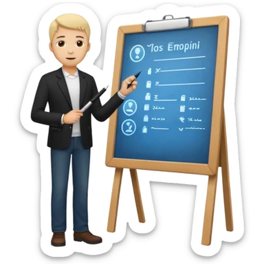 silhouette of a light-haired man standing next to a project board sticker