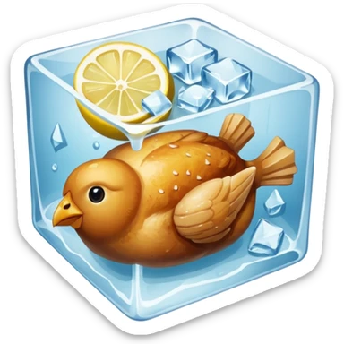 baked chicken with lemon wedges on a large platter, inside a large ice cube sticker