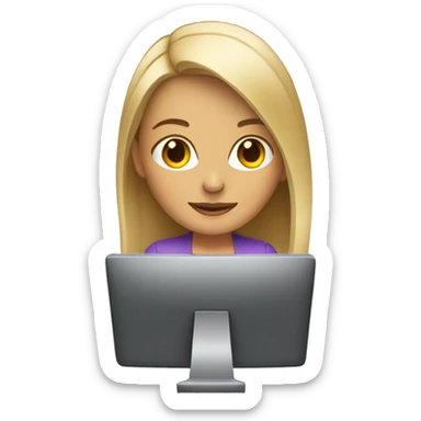 medium length straight hair blonde woman at a computer sticker