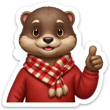 a cute otter smiling and giving thumbs up, wearing red Checkered Triangle scarf sticker