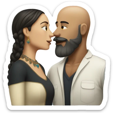 White bald man with dark beard kissing short Mexican woman with long dark wavy hair sticker