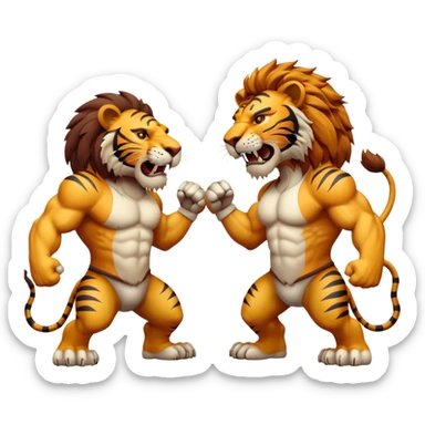 brutal battle between one lion and one tiger  sticker