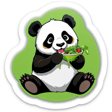 A panda eating salad sticker
