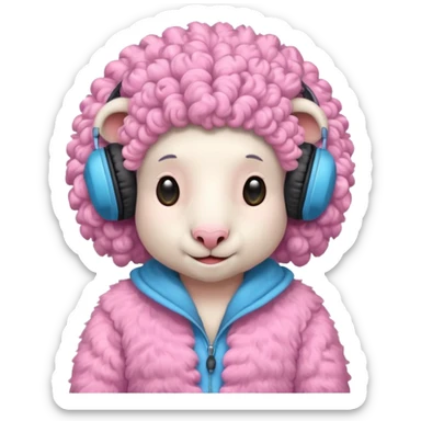 blue curly haired sheep with headphone and pinkcostumes  sticker