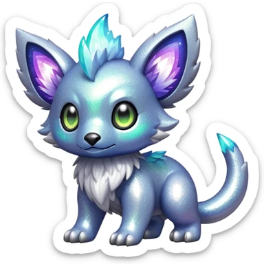 Shiny epic glittery iridescent silvery animal-fakemon-creature sticker