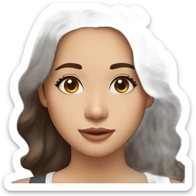 create an emoji of myself 30 year old female half asian brown hair and hazel eyes collar bone length wavy hair with a middle part with little gold earrings sticker
