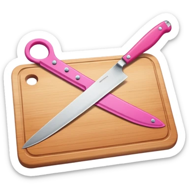 a cutting board with pink knife sticker
