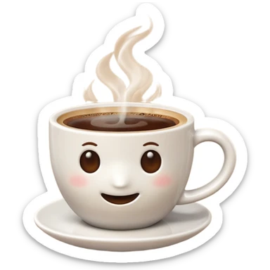 A 3D cartoon coffee cup filled with hot coffee, no saucer underneath, light steam rising, smooth glossy ceramic texture, warm natural lighting, Memoji-style rendering with soft shadows. sticker