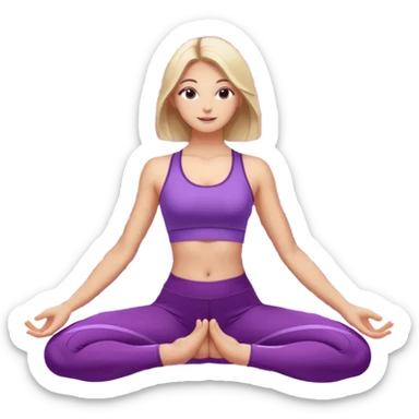 A woman in purple activewear lifting her hips in bridge pose, glowing light, gentle mandala pattern behind. sticker