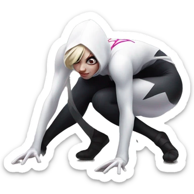 realistic spider gwen squatting on the ground with a transparent background sticker
