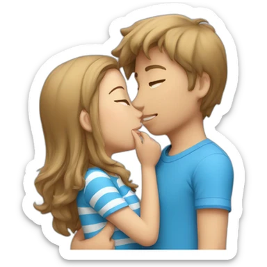 boy in blue shirt kissing a girl with blue shirt and white stripes sticker