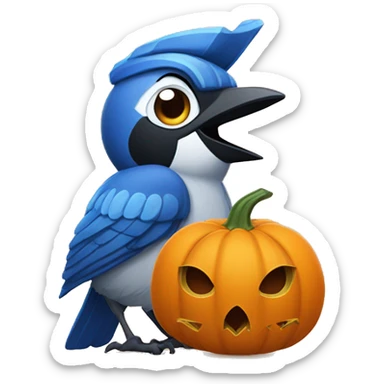 Blue Jay head sticking out of pumpkin sticker