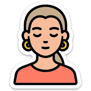 minimalist icon of a clean girl with slicked-back hair, gold hoop earrings, natural makeup, neutral background sticker