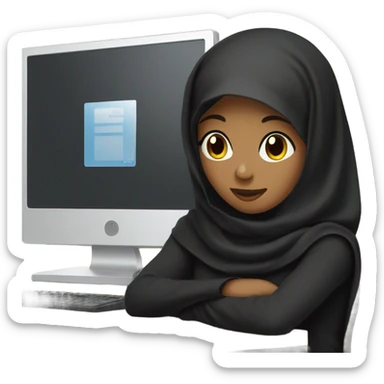 black hijabi girl with computer sticker