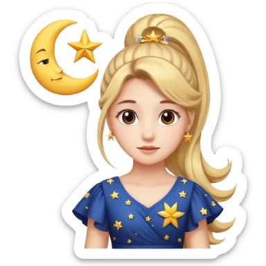 ponytailed girl, sun, moon, star sticker