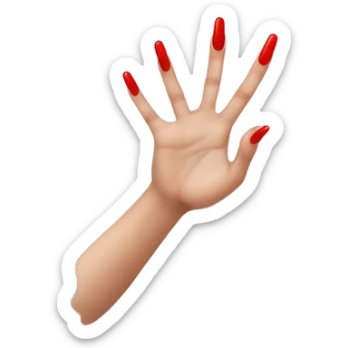 woman hand pointing index finger, red nail varnish. top of the hand is showing sticker