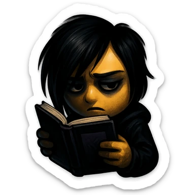 emo emoji, black and purple book, moody and dramatic style, no background sticker