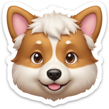 Cinematic Cute Domestic Dog Portrait Emoji, Head tilted playfully and inquisitively, with a delightfully fluffy, friendly build and a characteristically charming face featuring a soft snout and perky ears, accentuated by a glossy coat and round, sparkling eyes full of mischief, Simplified yet irresistibly adorable features, highly detailed, glowing with a warm, friendly glow, high shine, affectionate and lively, stylized with a touch of whimsical cuteness, soft glowing outline, capturing the essence of a mischievous yet loving dog that feels like it could bound out of the screen into your arms! sticker