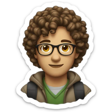 nerd, glasses, curly brown hair sticker