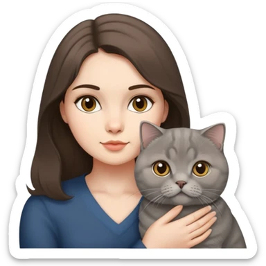 Grey scottish fold cat and brunette woman sticker