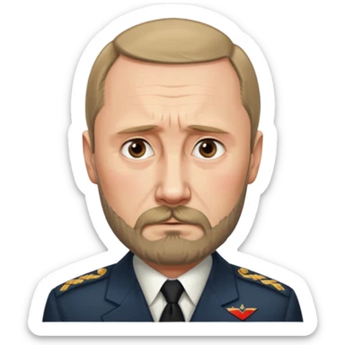 sad face of putin with a hitler-style beard sticker