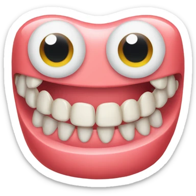 A pair of false teeth with googly eyes  sticker