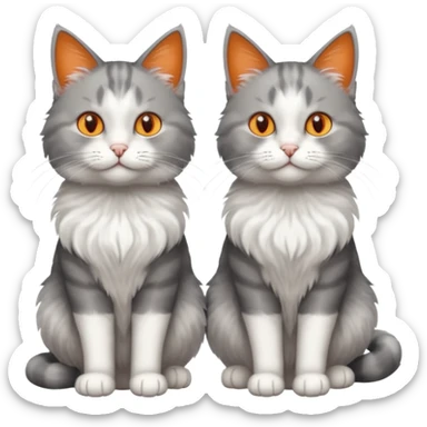 a realistic looking very fluffy grey and white cat with grey legs and white paws, sitting next to another cat sticker