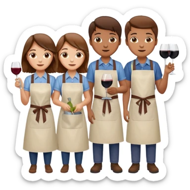 Make a photo of 5 project managers!, specifically 3 girls! with brown hair and 2 boys!, that are making project for improvement of the winery! sticker