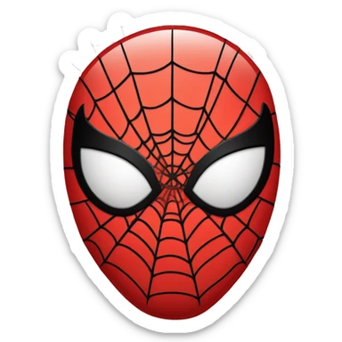 Create a circular Spider-Man-inspired face. Use bold red with black web patterns and large white eyes outlined in black. Keep it clean, comic-style, and focused on the face only—no text or background sticker