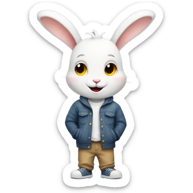 Smiling rabbit boy with hands in his pockets looking very chill sticker