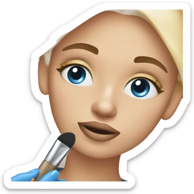 girl with blonde hair and blue eyes getting ready doing her makeup and texting her friends sticker