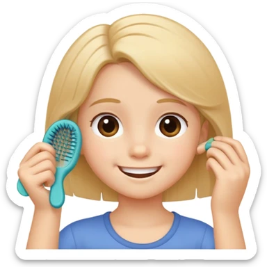 child combing their hair, happy and tidy sticker
