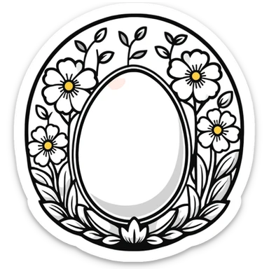 A white egg surrounded by spring flowers and floral designs sticker