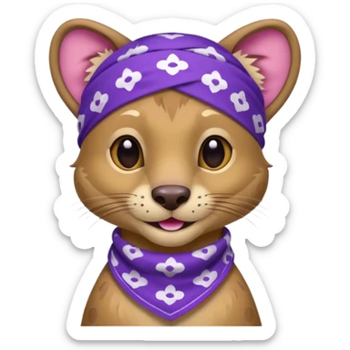 
Fossa animal wearing a bandana on the forehead in purple color with white smiley patterns sticker
