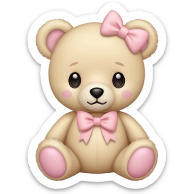 cream colored teddy bear with pastel pink bow sticker
