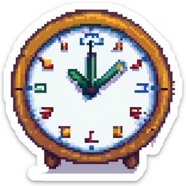 clock with hands at 5pm, end of shift, pixel art style sticker
