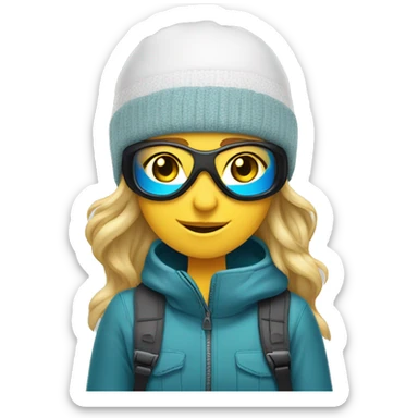 caucasian girl snowboarding wearing snap goggles and a beanie sticker