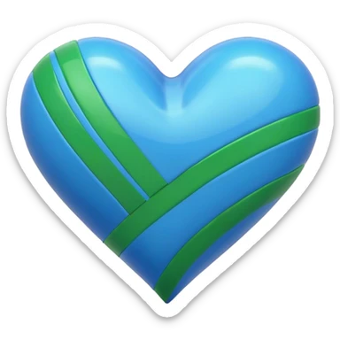 Glossy blue heart with green athletic stripes going down the side sticker