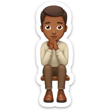 person with brown shoes, hand on chin, thinking sticker
