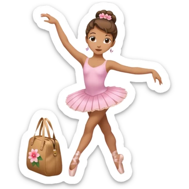 girl with a Hawaiian flower in her hair, wearing ballet pointe shoes, doing ballet with a bag, colorful background sticker