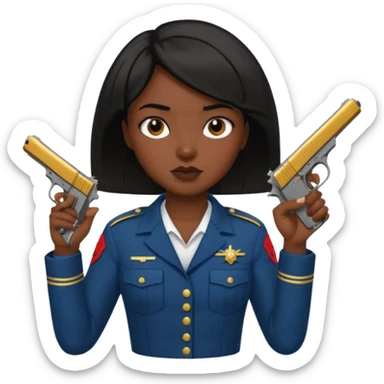 Dark skin Woman marine with one handgun short black hair sticker