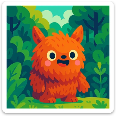 cute furry creature in a lush green forest, vibrant toon style sticker