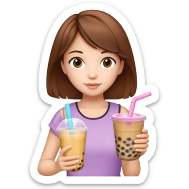 brown hair girl carrying bubble tea in summer sticker