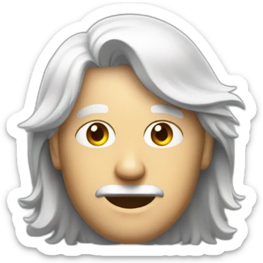 Man with a mid long withe hair with a pencilin his habd sticker