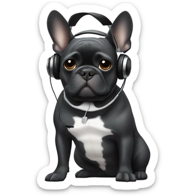 Grey hairs under chin Black Brindle French bulldog wearing headphones sticker