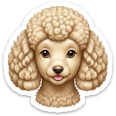 Cinematic Noble Cream Poodle Portrait Emoji, Poised and regal, with a refined, elegant build and a meticulously groomed, curly cream Fur, deep-set soulful warm eyes, Simplified yet sharp and sophisticated features, highly detailed, glowing with a soft, dignified glow, high shine, intelligent and graceful, stylized with an air of sophistication, focused and attentive, soft glowing outline, capturing the essence of a watchful and confident companion, so majestic it feels as though it could prance out of the screen with effortless authority! sticker