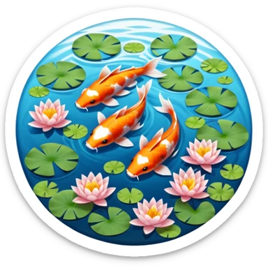 koi and lotus in circle pond sticker