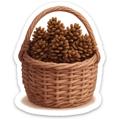 pink cozy basket of pinecones, rustic and homey sticker